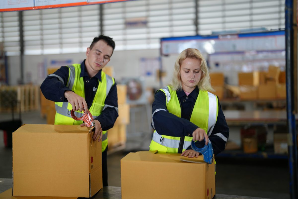 warehouse worker in the modern distribution warehouse.